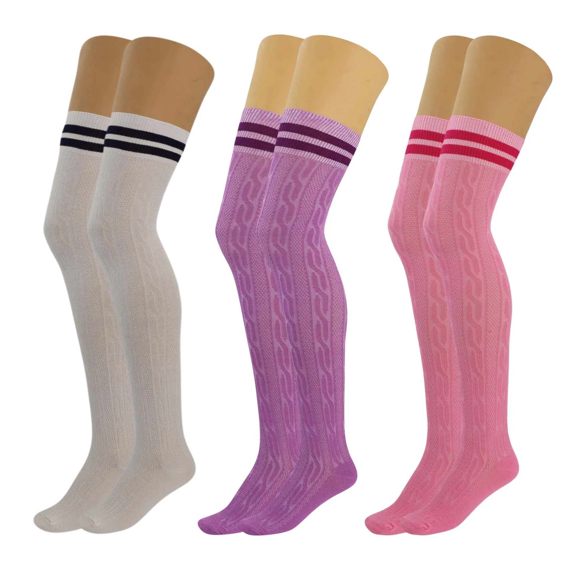 3 Pairs Women's Colorful Thigh High Over The Knee Boot Socks Size 5-10