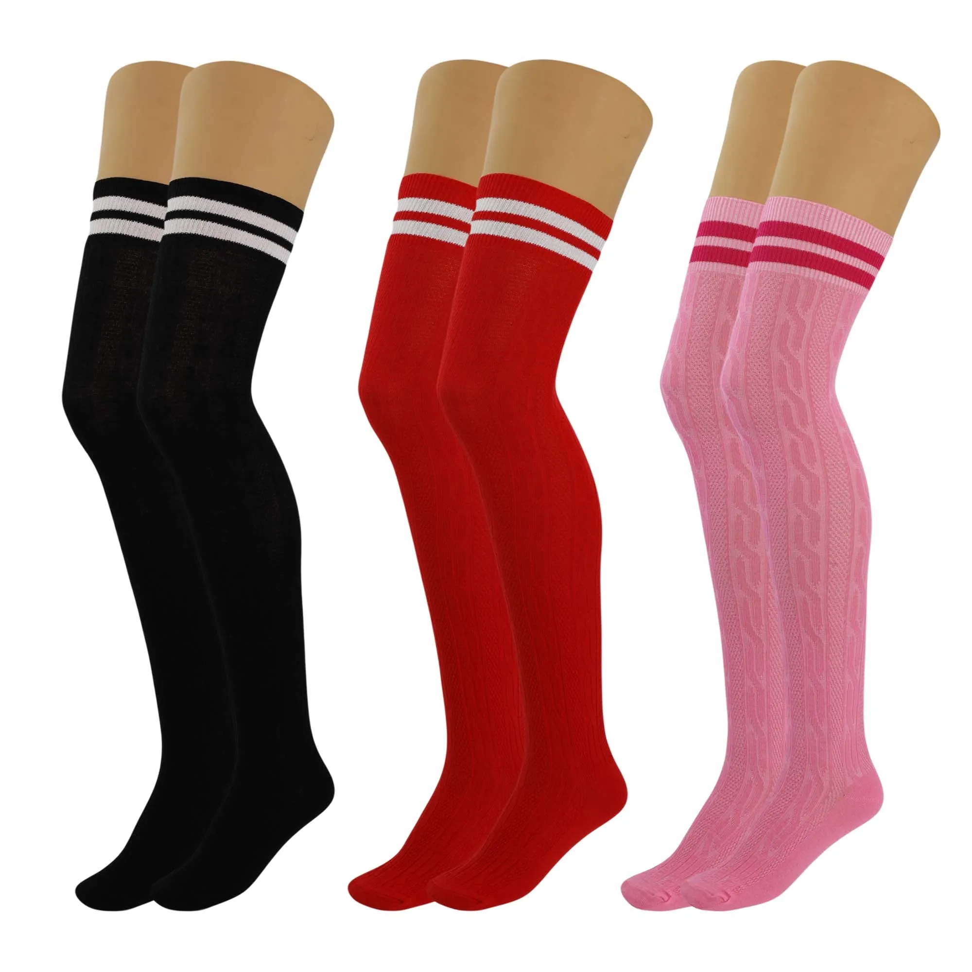 3 Pairs Women's Colorful Thigh High Over The Knee Boot Socks Size 5-10