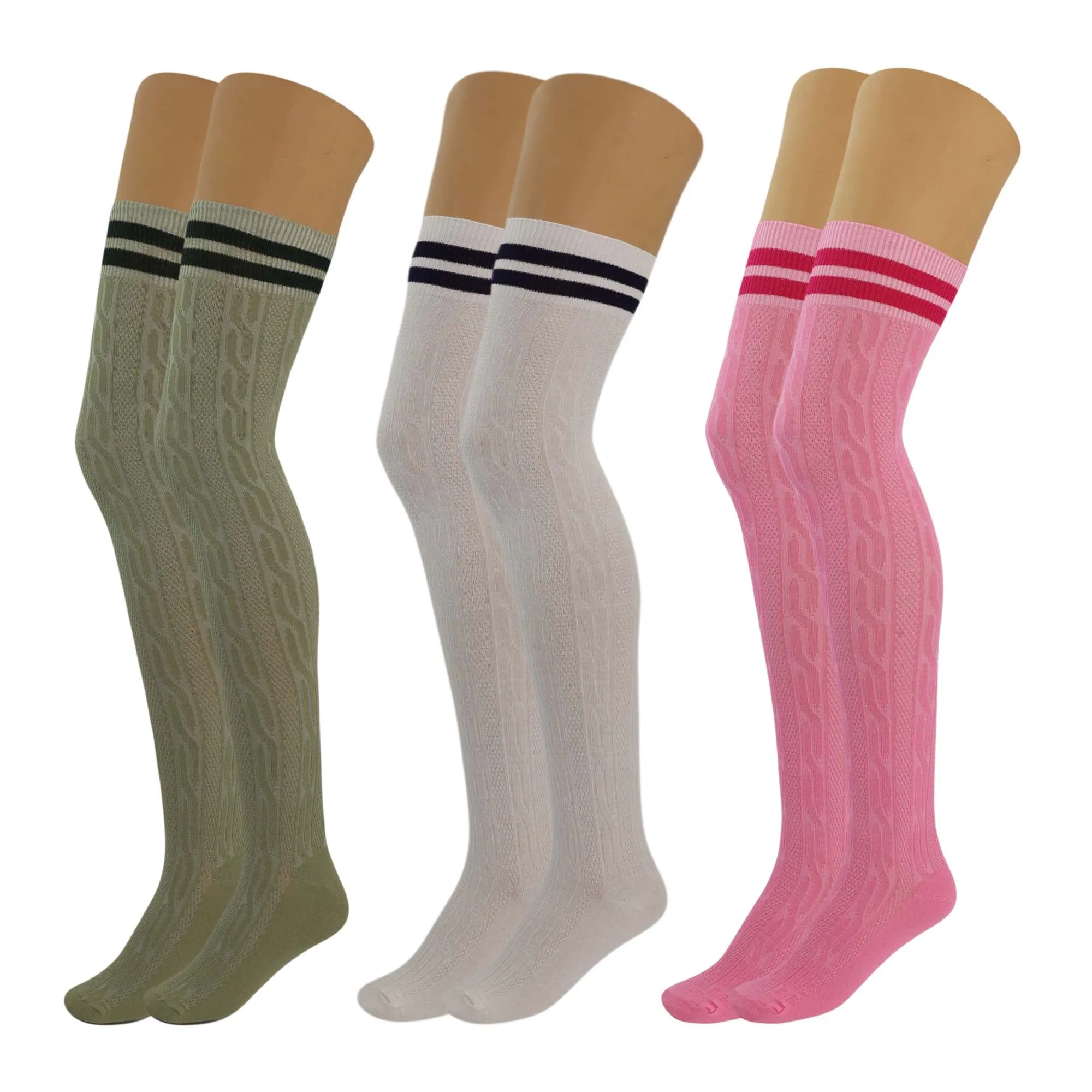 3 Pairs Women's Colorful Thigh High Over The Knee Boot Socks Size 5-10