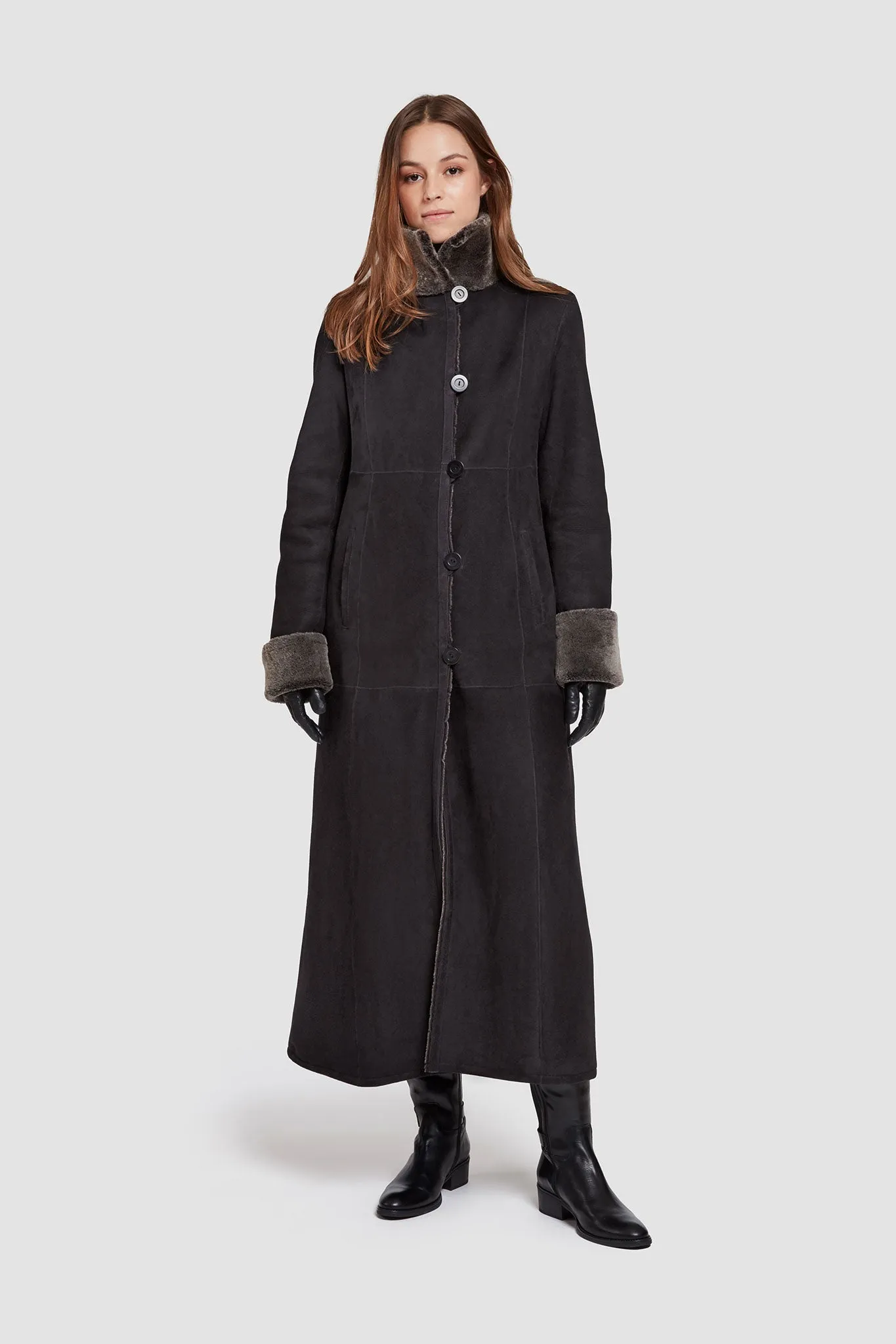 #4494 Maxi Length Shearling Coat