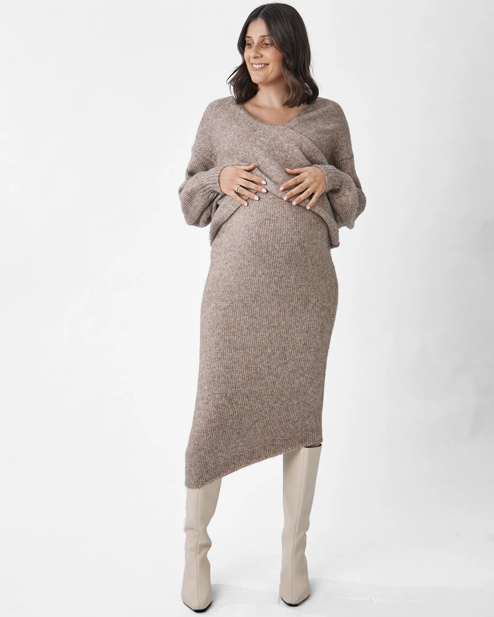 Amélie's Enchanting Allure of Crossover Knit - Taupe