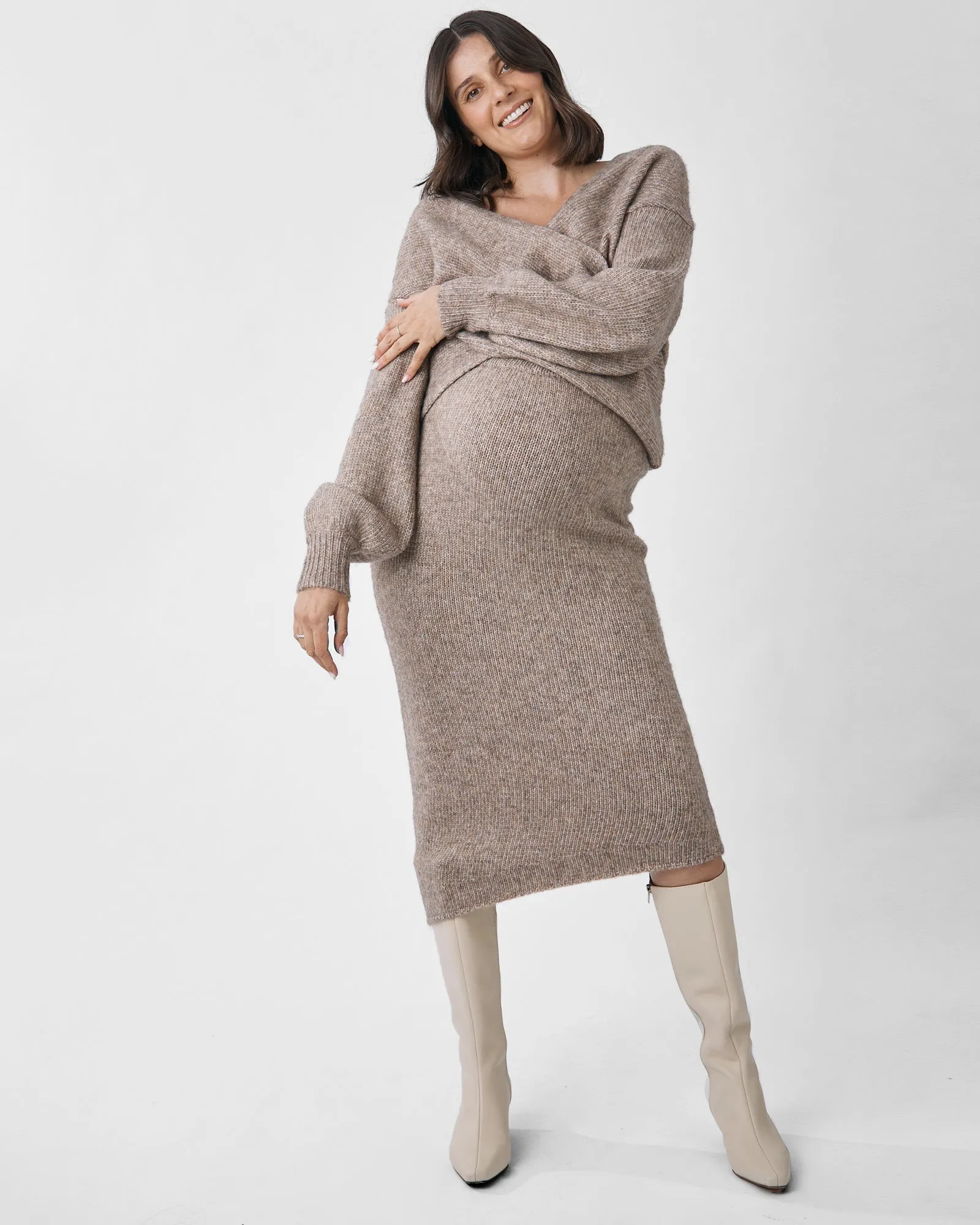 Amélie's Enchanting Allure of Crossover Knit - Taupe