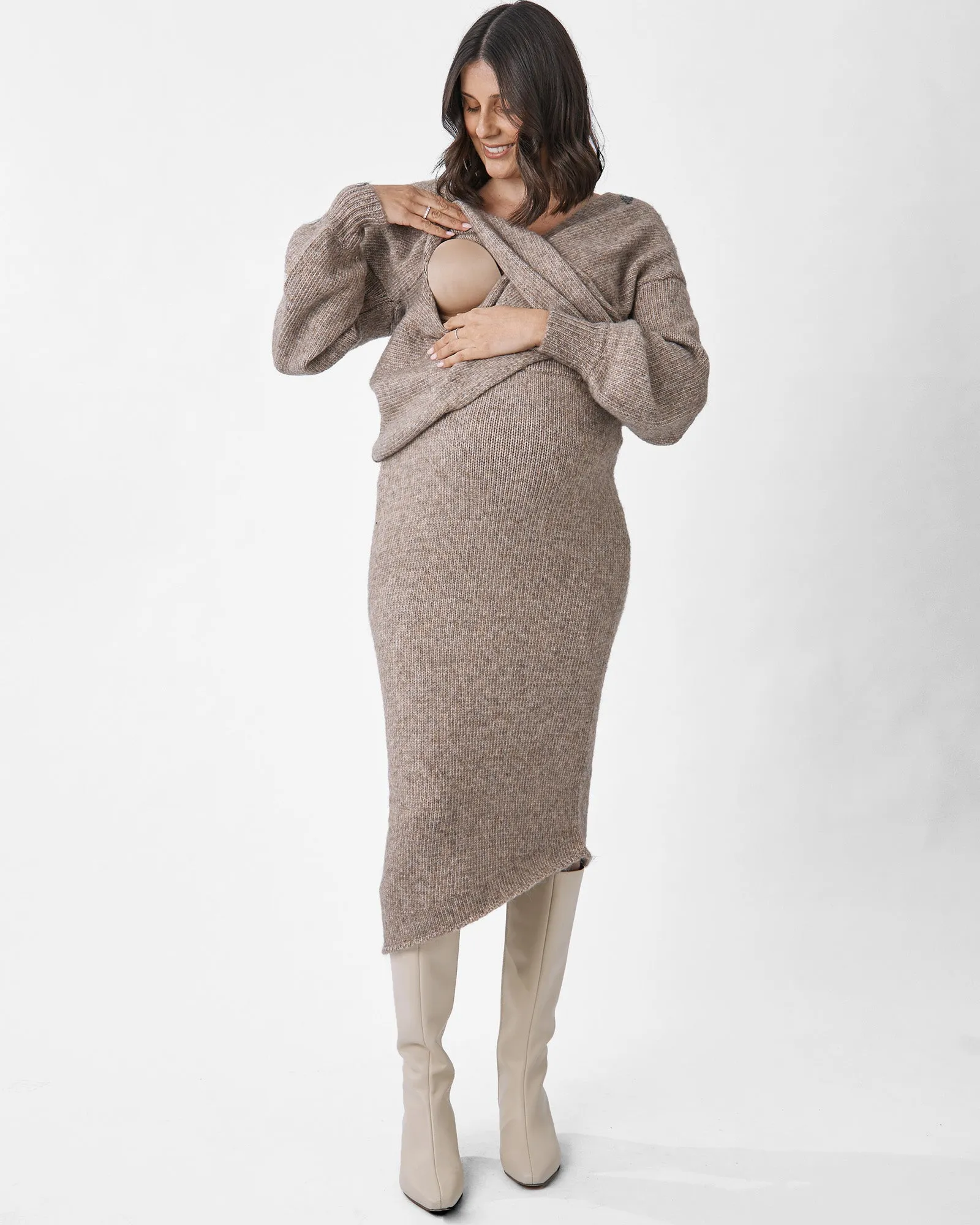 Amélie's Enchanting Allure of Crossover Knit - Taupe