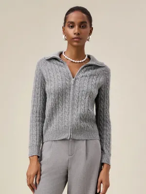 Amoretu 100% Wool Lapel Double Zipper Cardigan Sweater