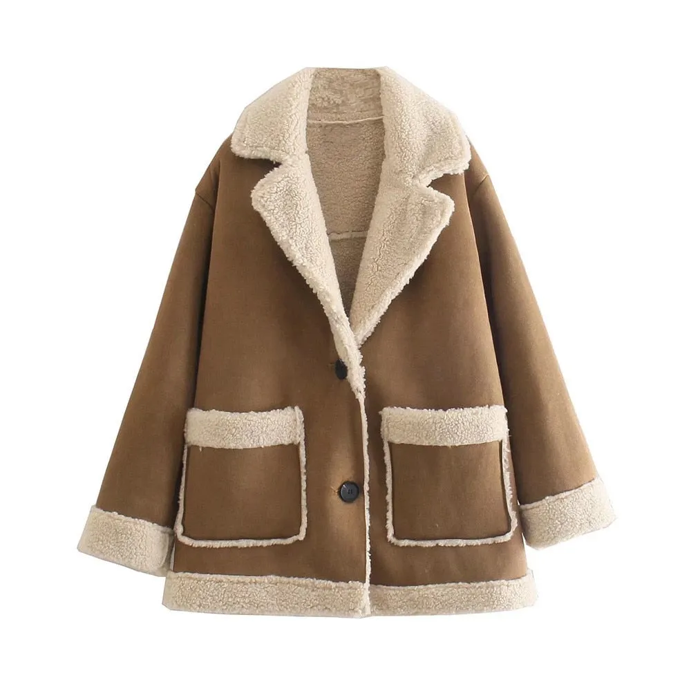 Autumn Winter Women Warm Faux Fur Coat Jacket Lamb Wool Thickened shearling  Coat