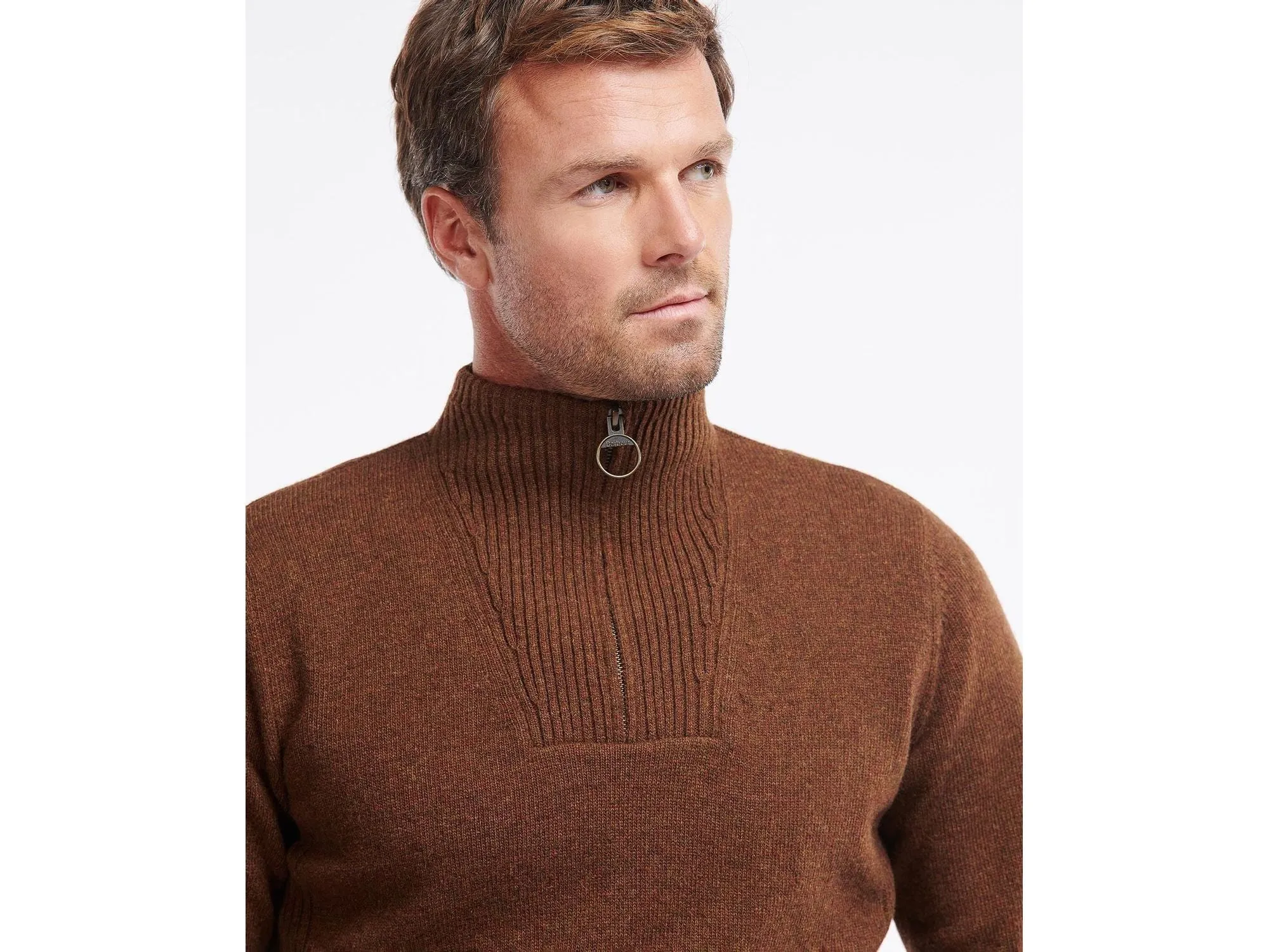 Barbour Nelson Essential Quarter Zip Sweater In Dark Sand