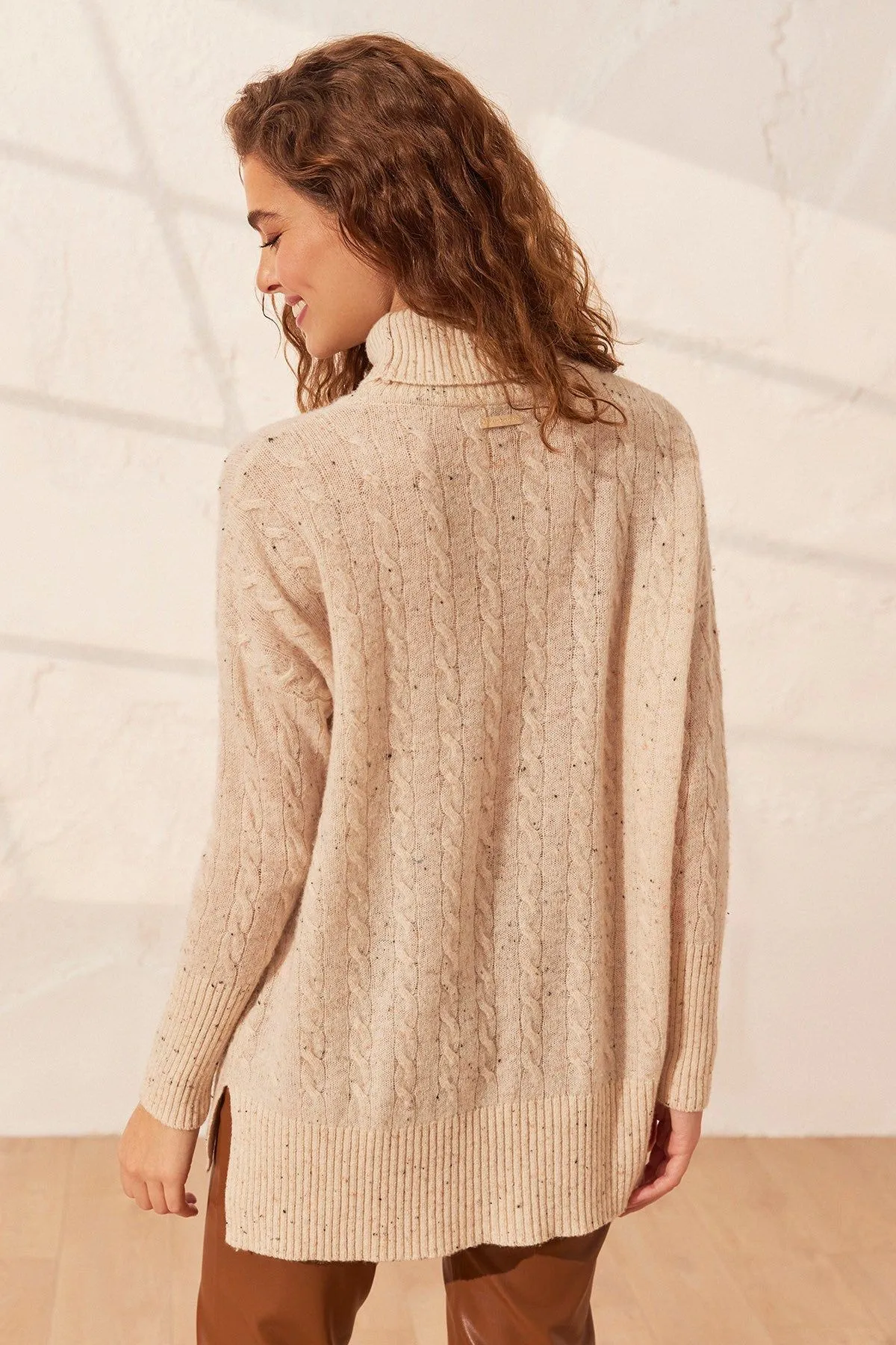 Beige Cashmere and Wool Amelia Turtleneck Women's Sweater