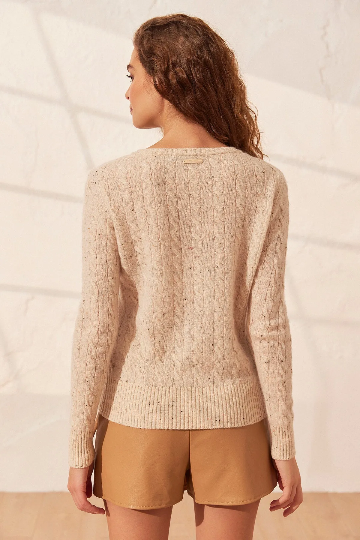 Beige Cashmere and Wool Amelia V-Neck Women's Sweater