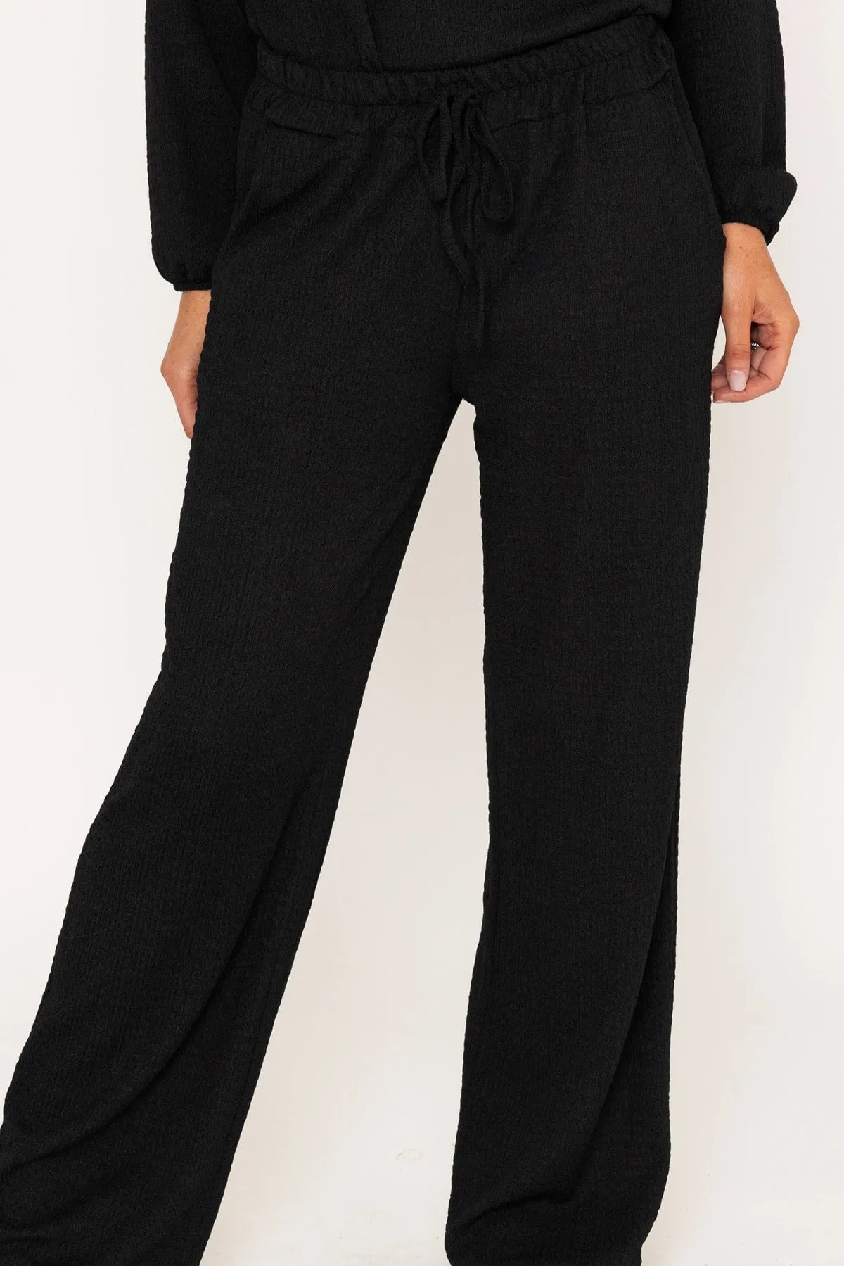 Black Textured Wide Leg Trousers