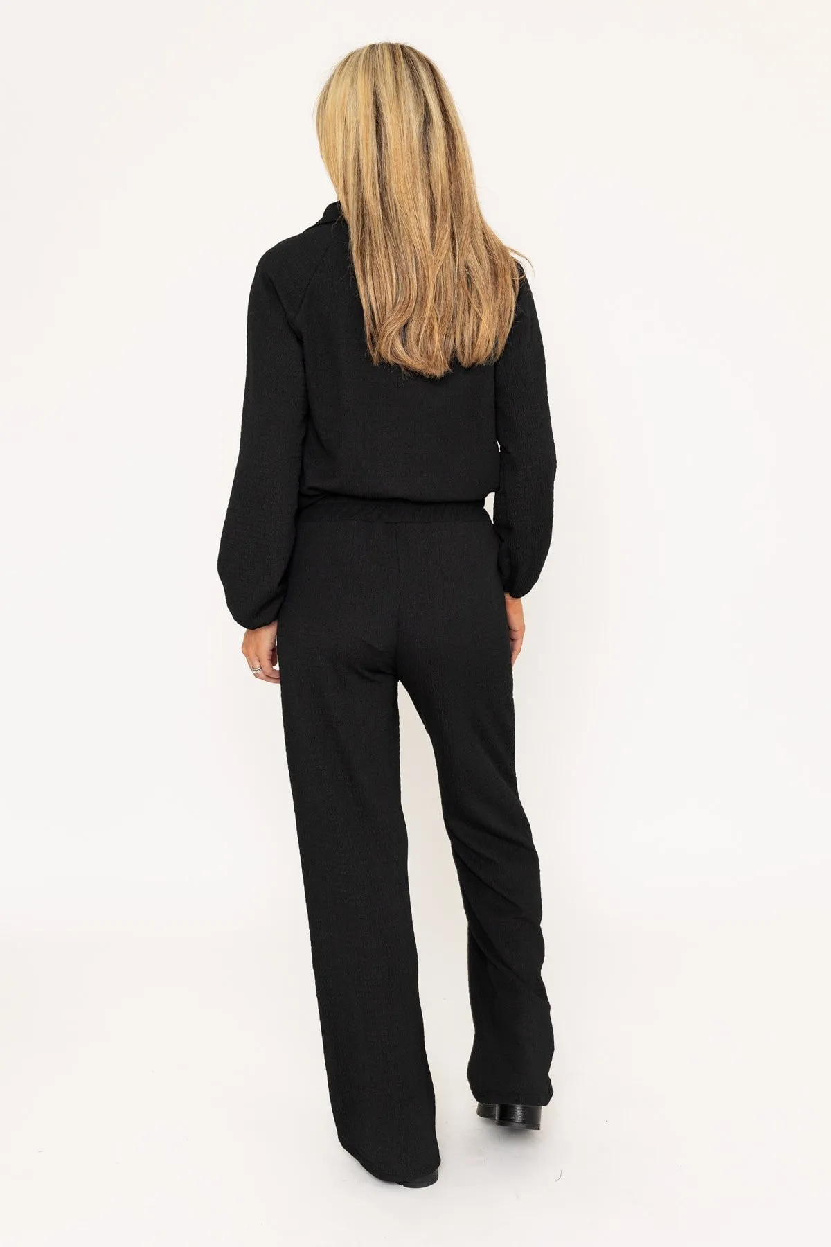 Black Textured Wide Leg Trousers