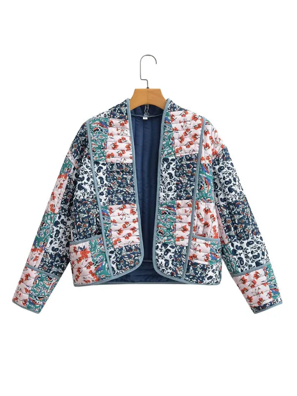 Blue Zone Planet |  Moira's Loose Boho Floral Quilted Thin Short Coat