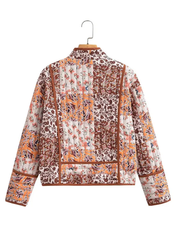 Blue Zone Planet |  Moira's Loose Boho Floral Quilted Thin Short Coat