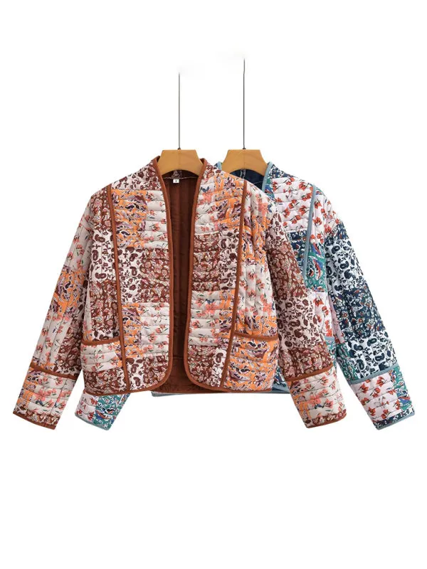 Blue Zone Planet |  Moira's Loose Boho Floral Quilted Thin Short Coat