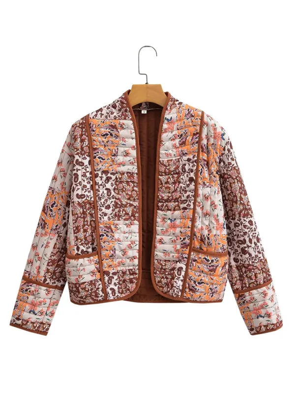 Blue Zone Planet |  Moira's Loose Boho Floral Quilted Thin Short Coat