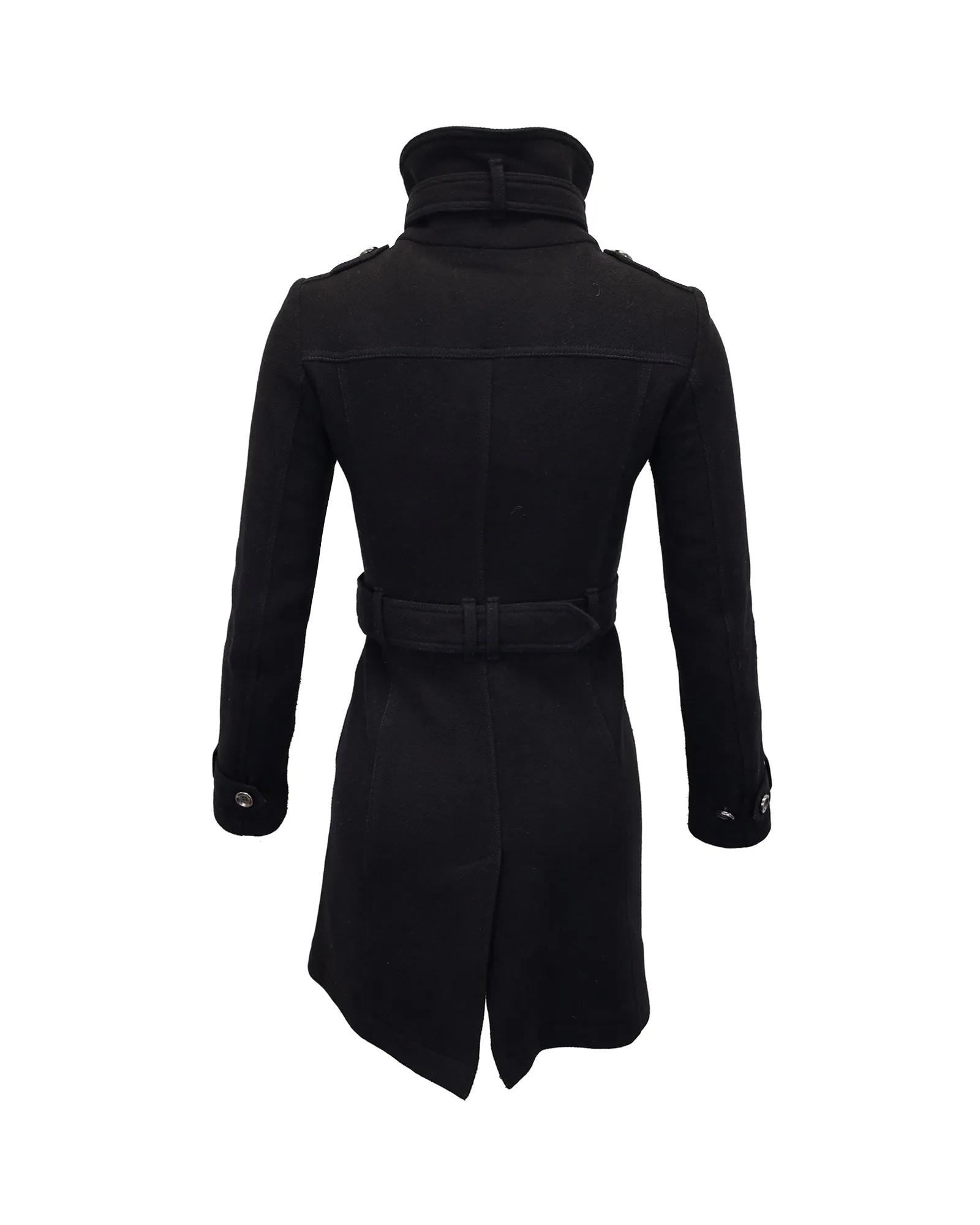 Burberry Belted Winter Coat in Black Wool