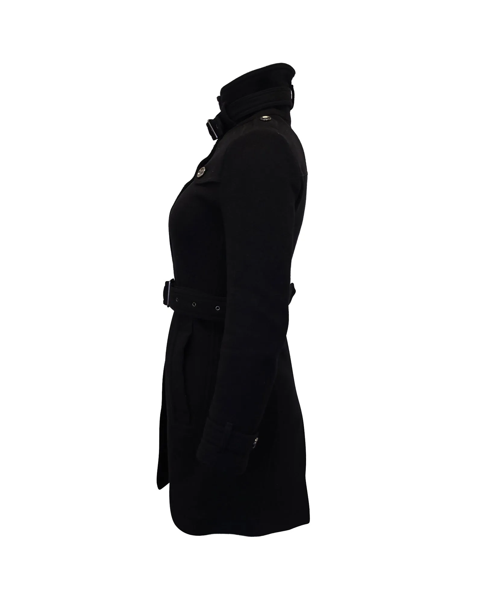 Burberry Belted Winter Coat in Black Wool