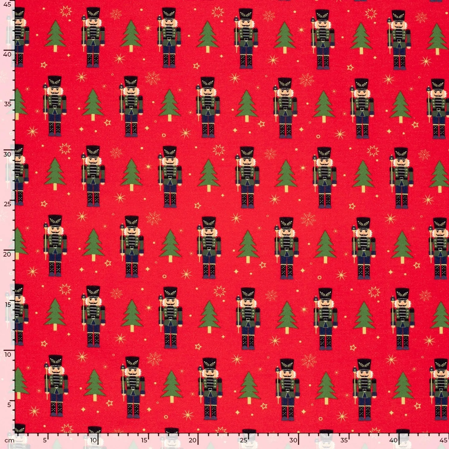 Christmas Nutcracker & Trees - French Terry Fabric - Red