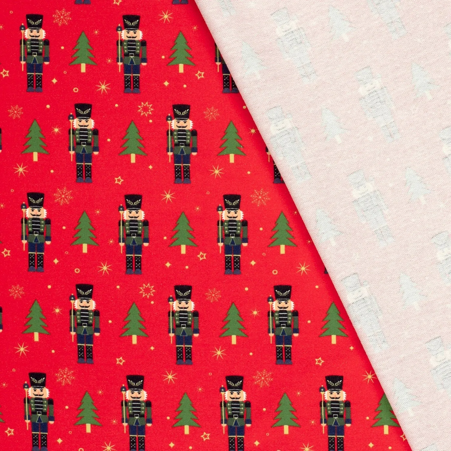 Christmas Nutcracker & Trees - French Terry Fabric - Red