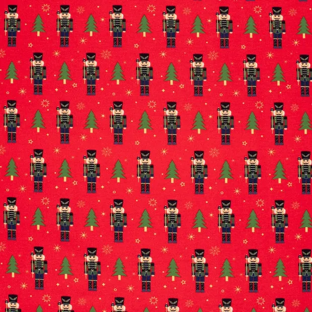 Christmas Nutcracker & Trees - French Terry Fabric - Red