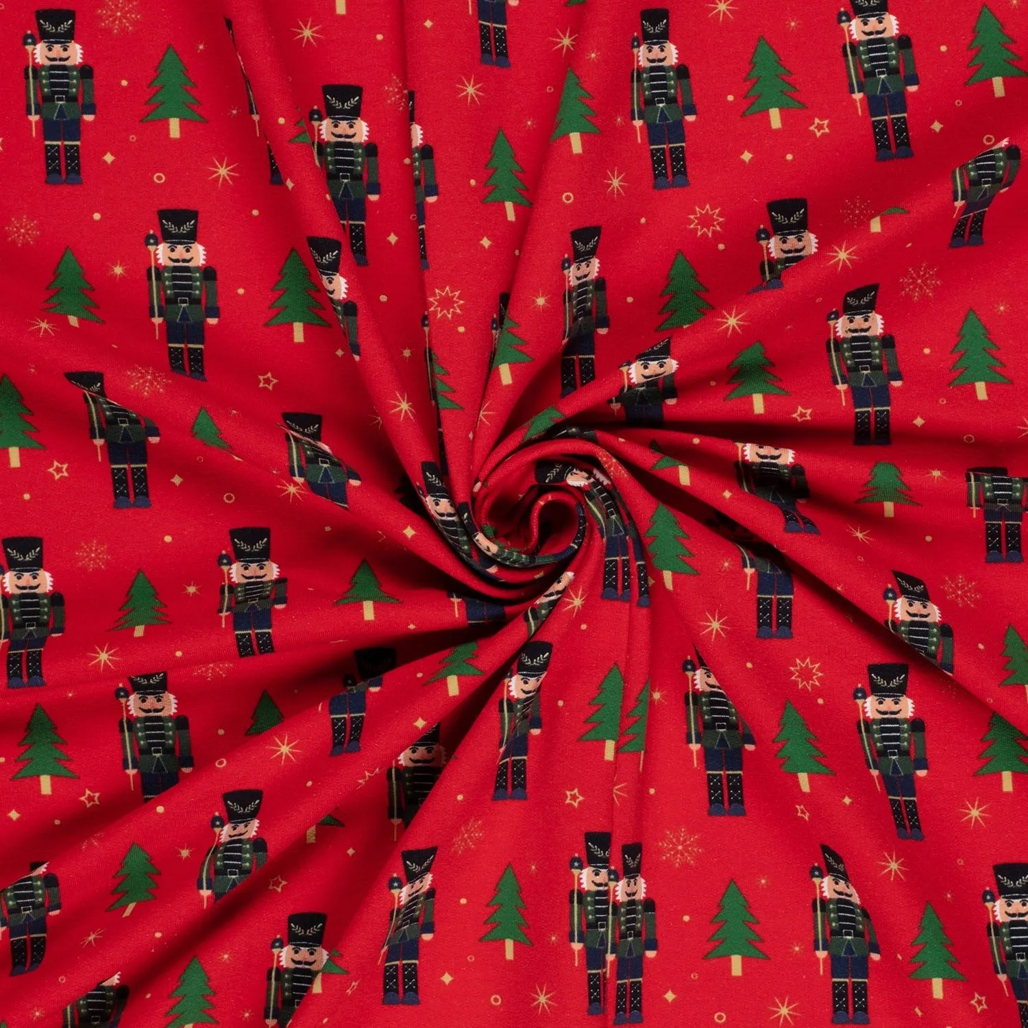 Christmas Nutcracker & Trees - French Terry Fabric - Red