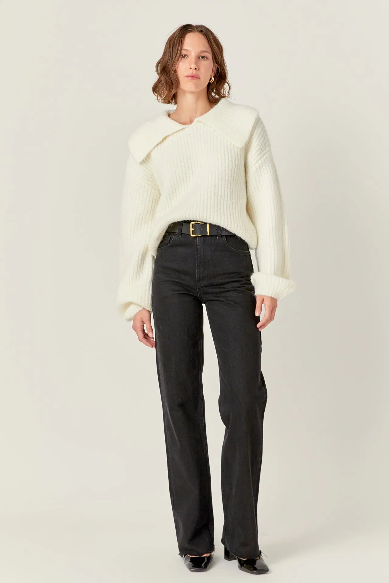 Collared Rib Chunky Sweater