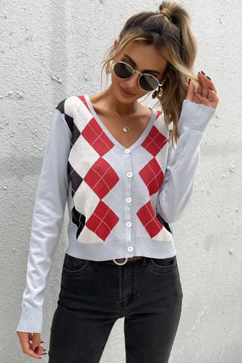 COLOR PATTERNED BUTTON DOWN COZY CARDIGAN