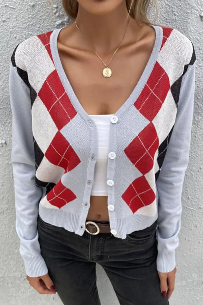 COLOR PATTERNED BUTTON DOWN COZY CARDIGAN