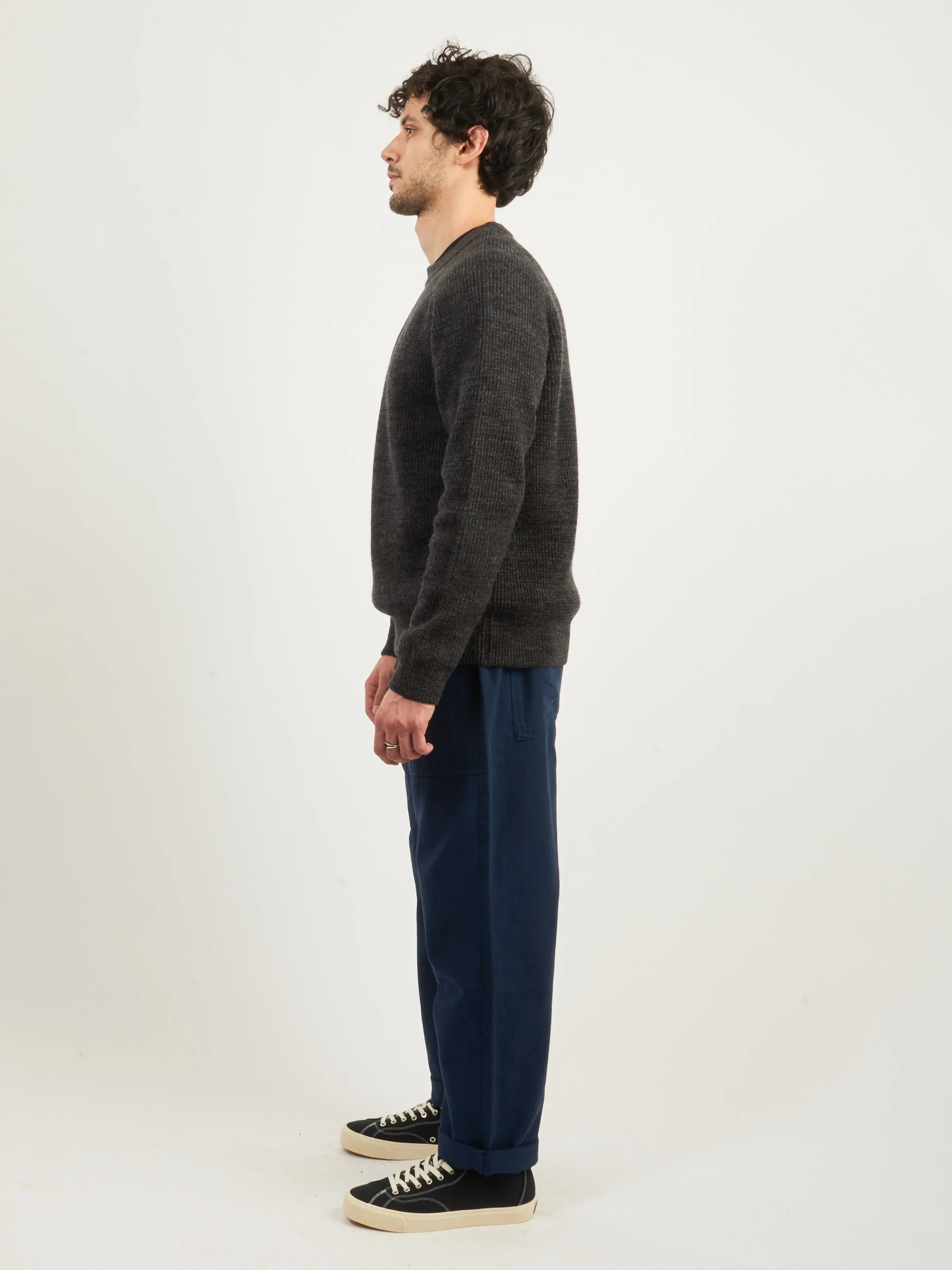 Dark Grey Melange Roald Wool Cotton Rib Sweater