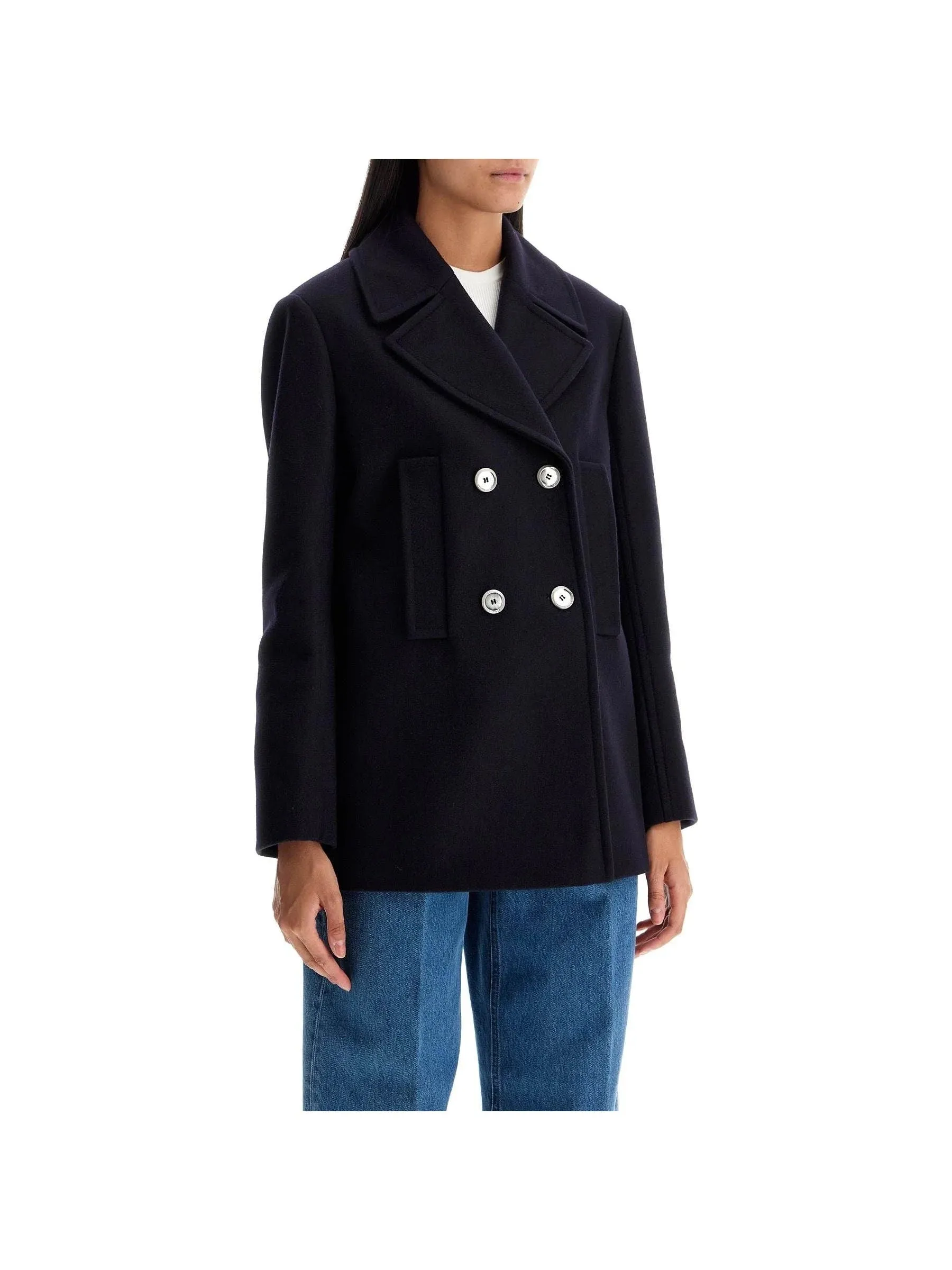 Double-Breasted Wool Caban Coat