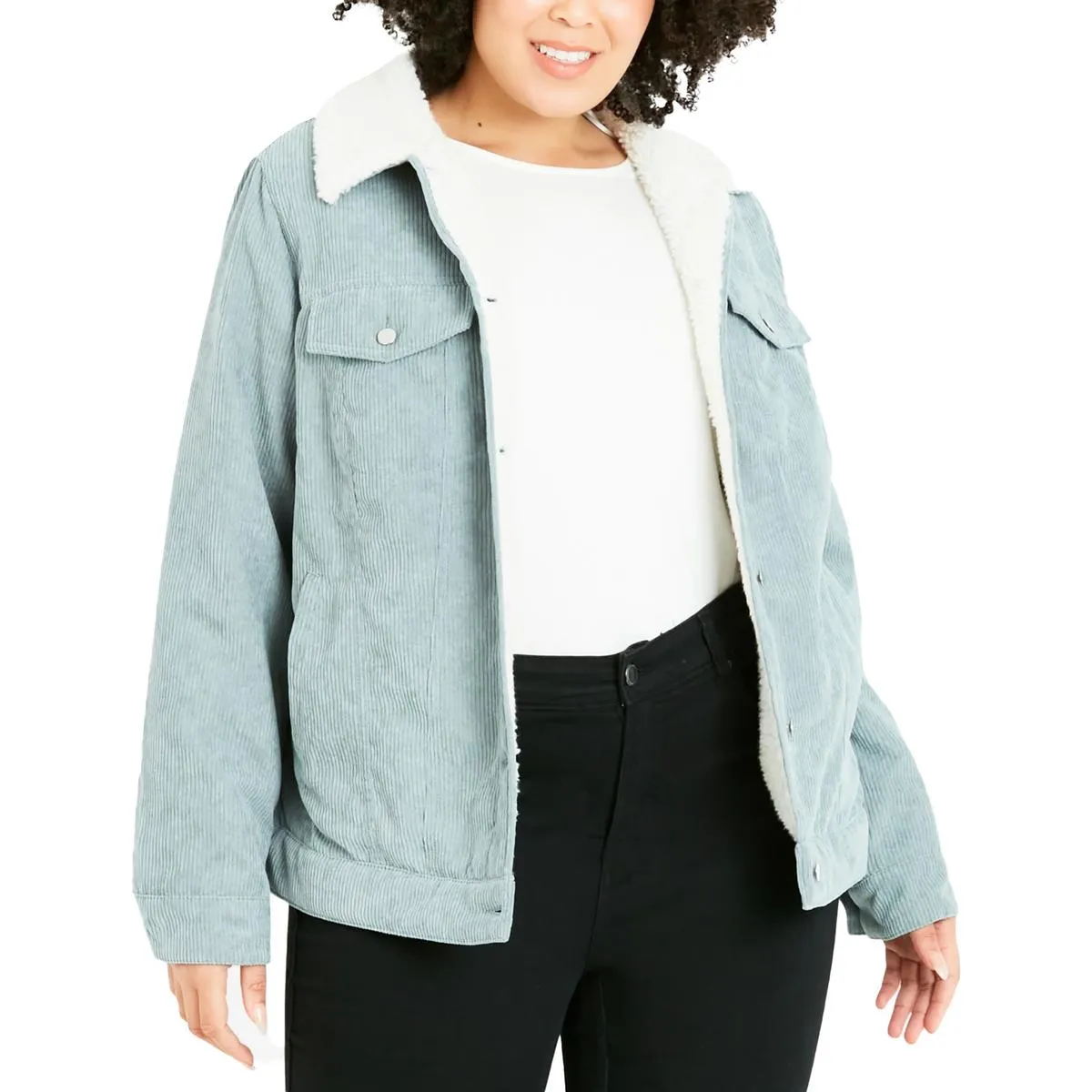 Evans Womens Plus Shearling Warm Trucker Jacket