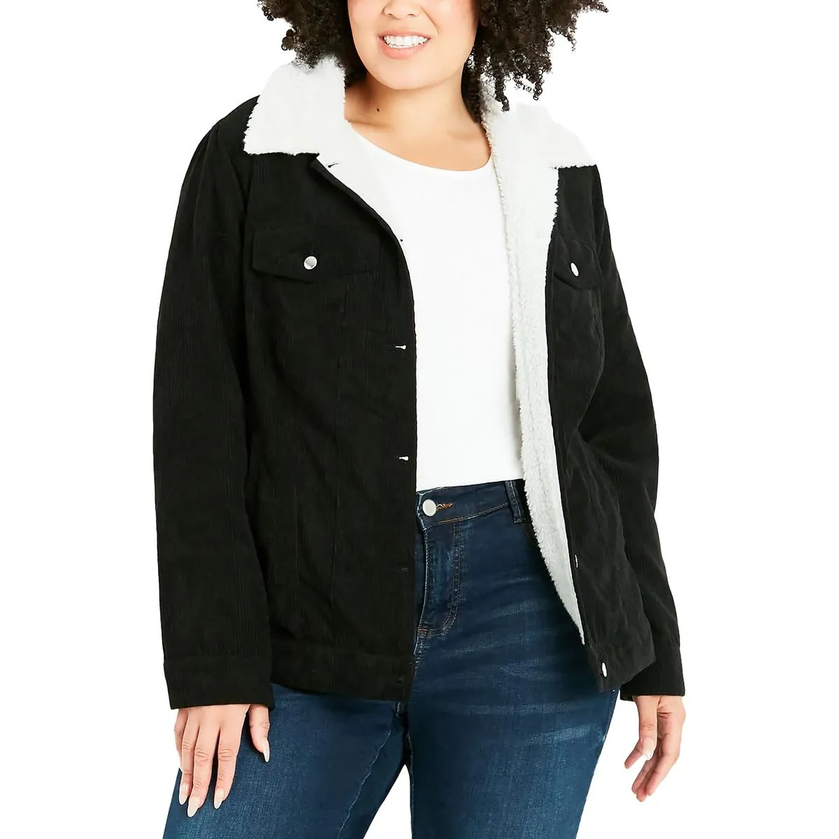 Evans Womens Plus Shearling Warm Trucker Jacket