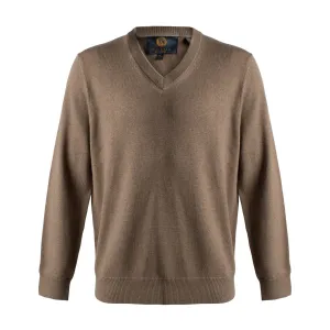 Extra Fine 'Zegna Baruffa' Merino Wool V-Neck Sweater in Mushroom by Viyella