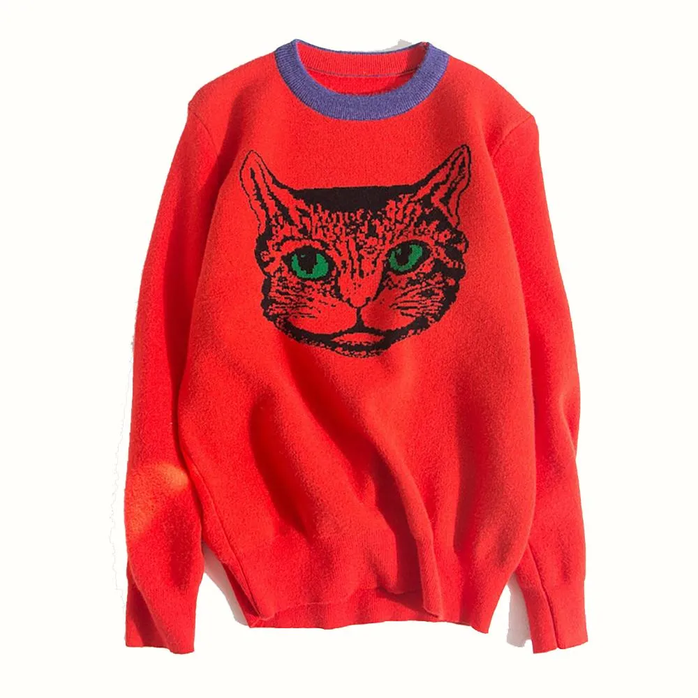 Fabulous Cat Print Knitted Sweaters