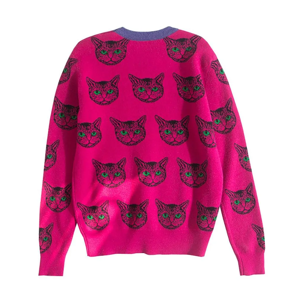 Fabulous Cat Print Knitted Sweaters