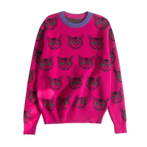 Fabulous Cat Print Knitted Sweaters