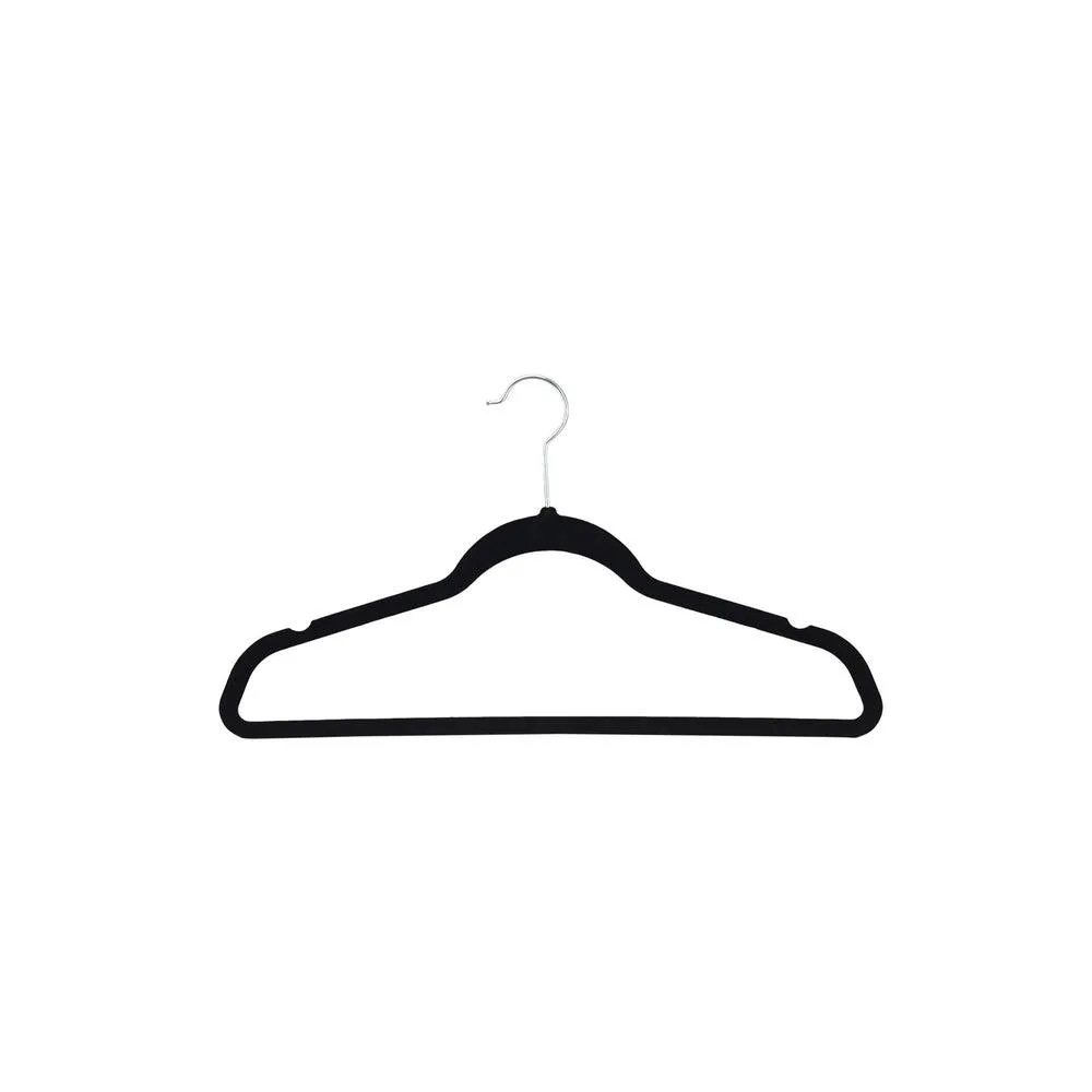 Flocked Coat Hangers with Bar 3 Pack Black