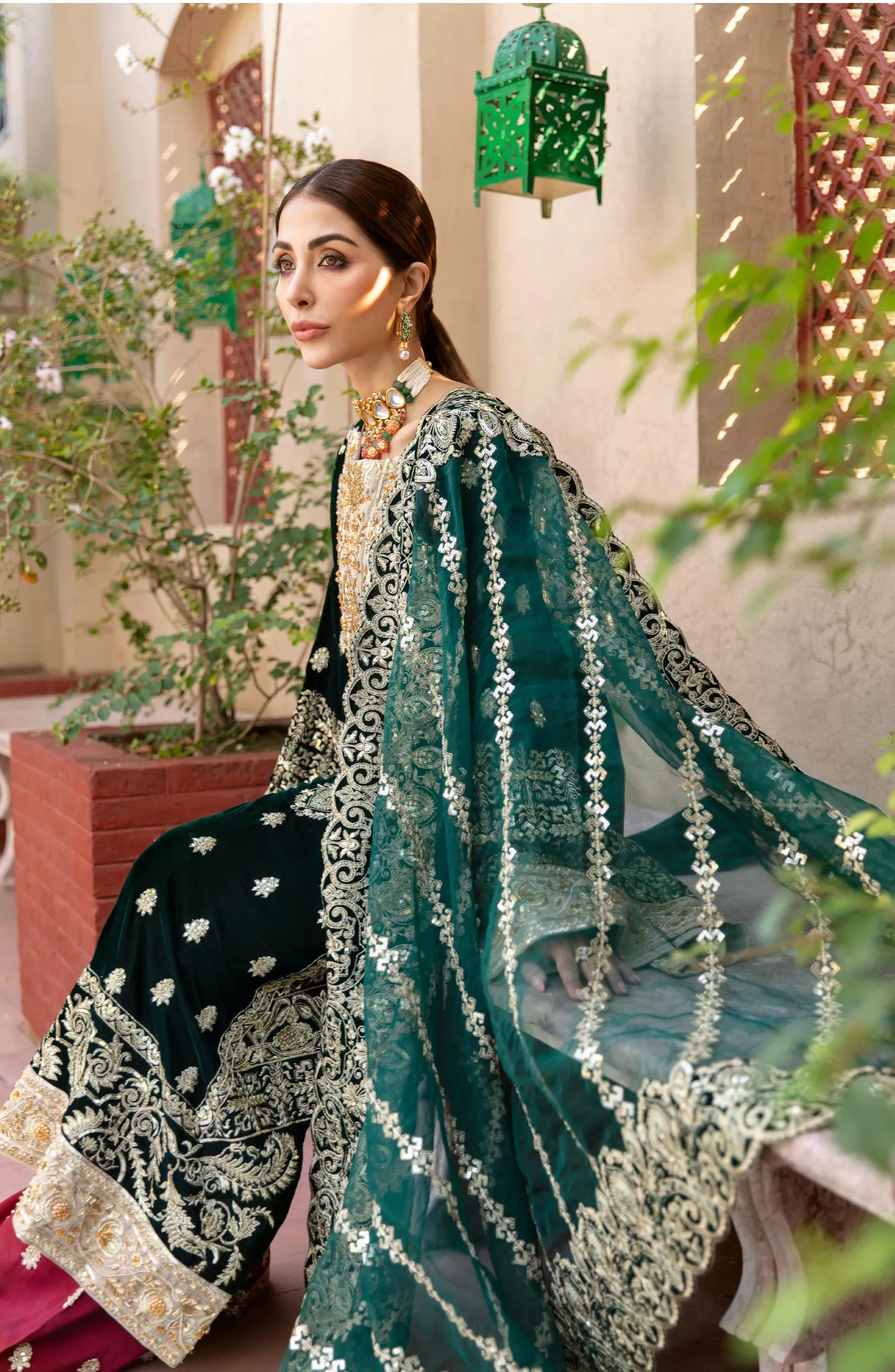 Formal Pakistani Dress in Bottle Green Shade #PF280