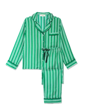 Green Stripe Print Silk Long Pyjama Set