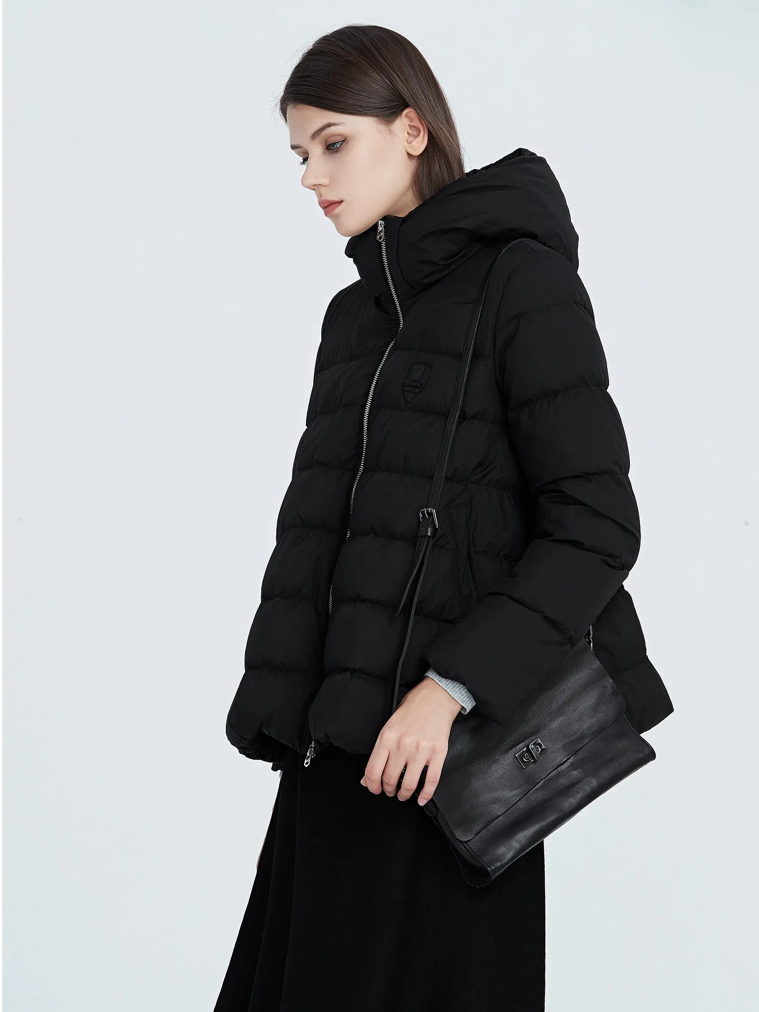 High Neck Hooded Letter Pocket Loose Down Jacket