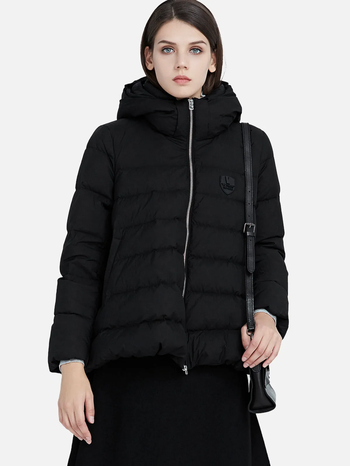 High Neck Hooded Letter Pocket Loose Down Jacket