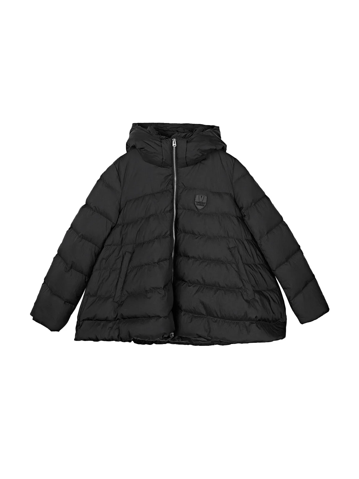 High Neck Hooded Letter Pocket Loose Down Jacket