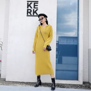 Hooded Knitted Bodycon Long Sleeve Dresses