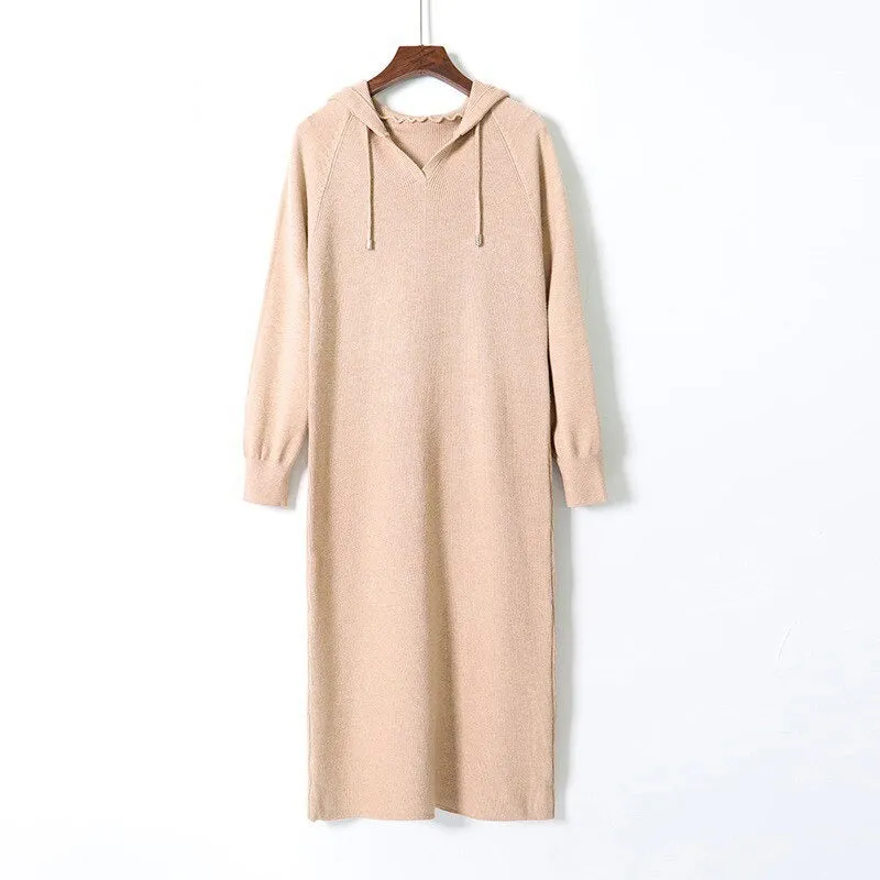 Hooded Knitted Bodycon Long Sleeve Dresses