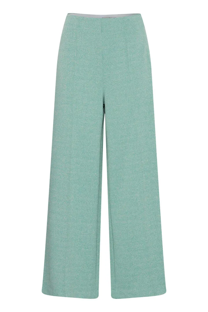 Ichi Kate Trousers-Beryl Green/Almond Herringbone-20121602