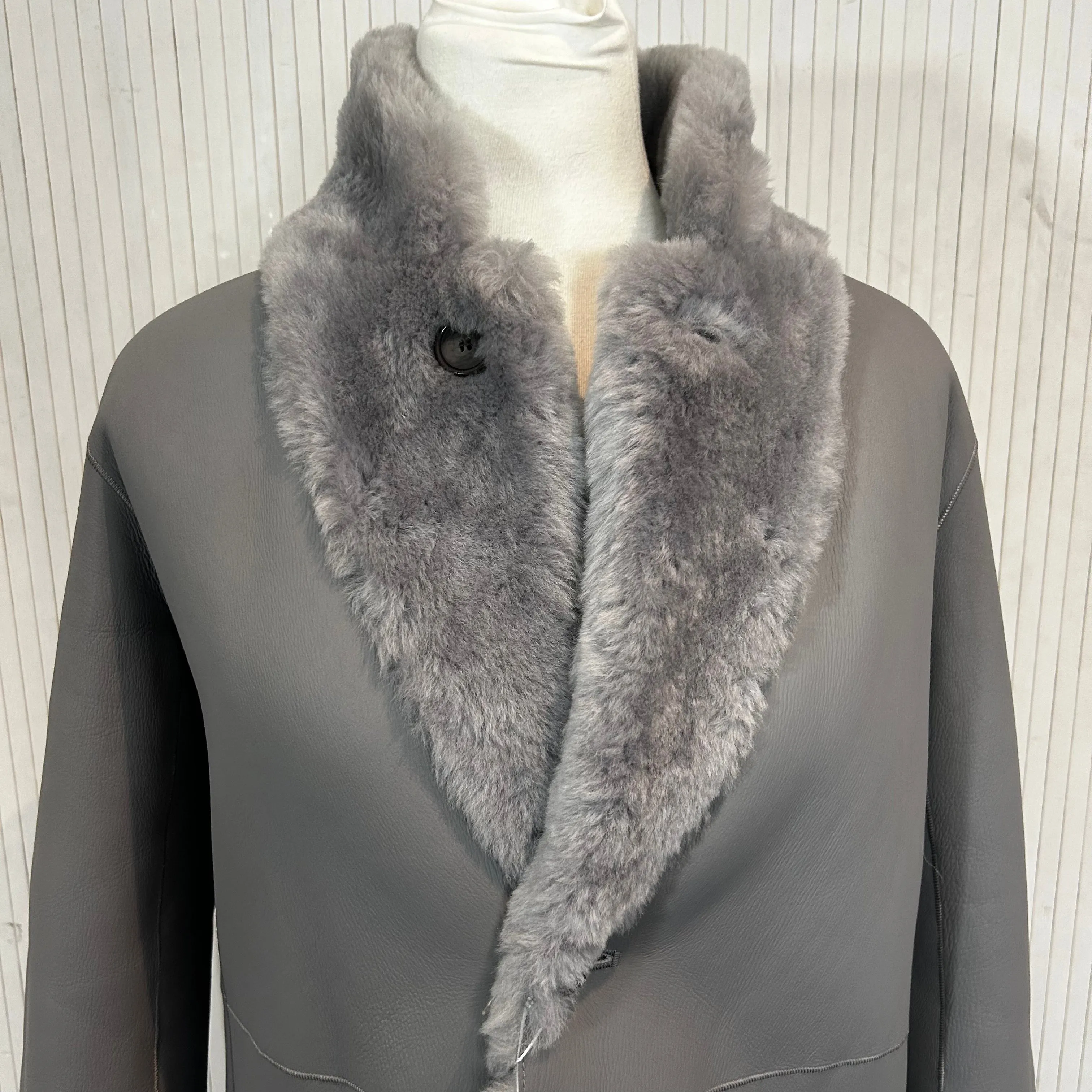 Joseph £1875 Ice Grey Reversible Shearling Brittanny Polar Coat M/L