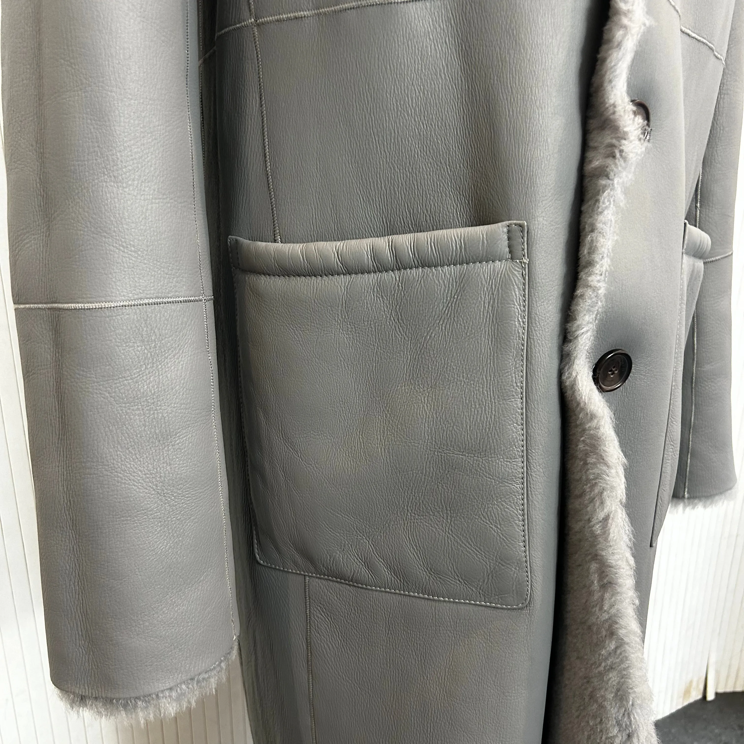 Joseph £1875 Ice Grey Reversible Shearling Brittanny Polar Coat M/L