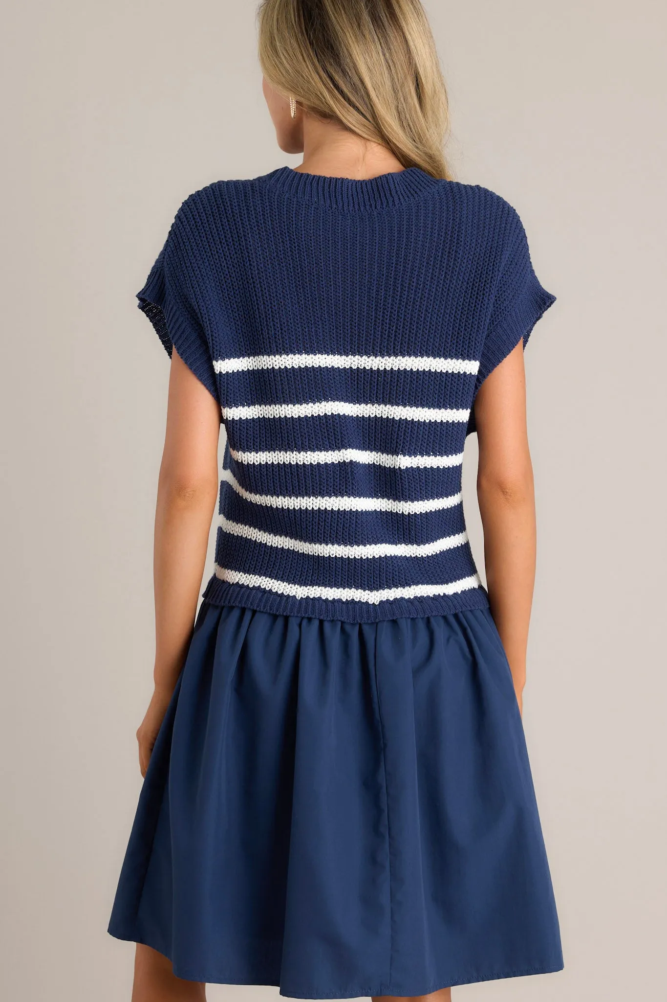 Journey Continues Navy & White Stripe Sweater Mini Dress