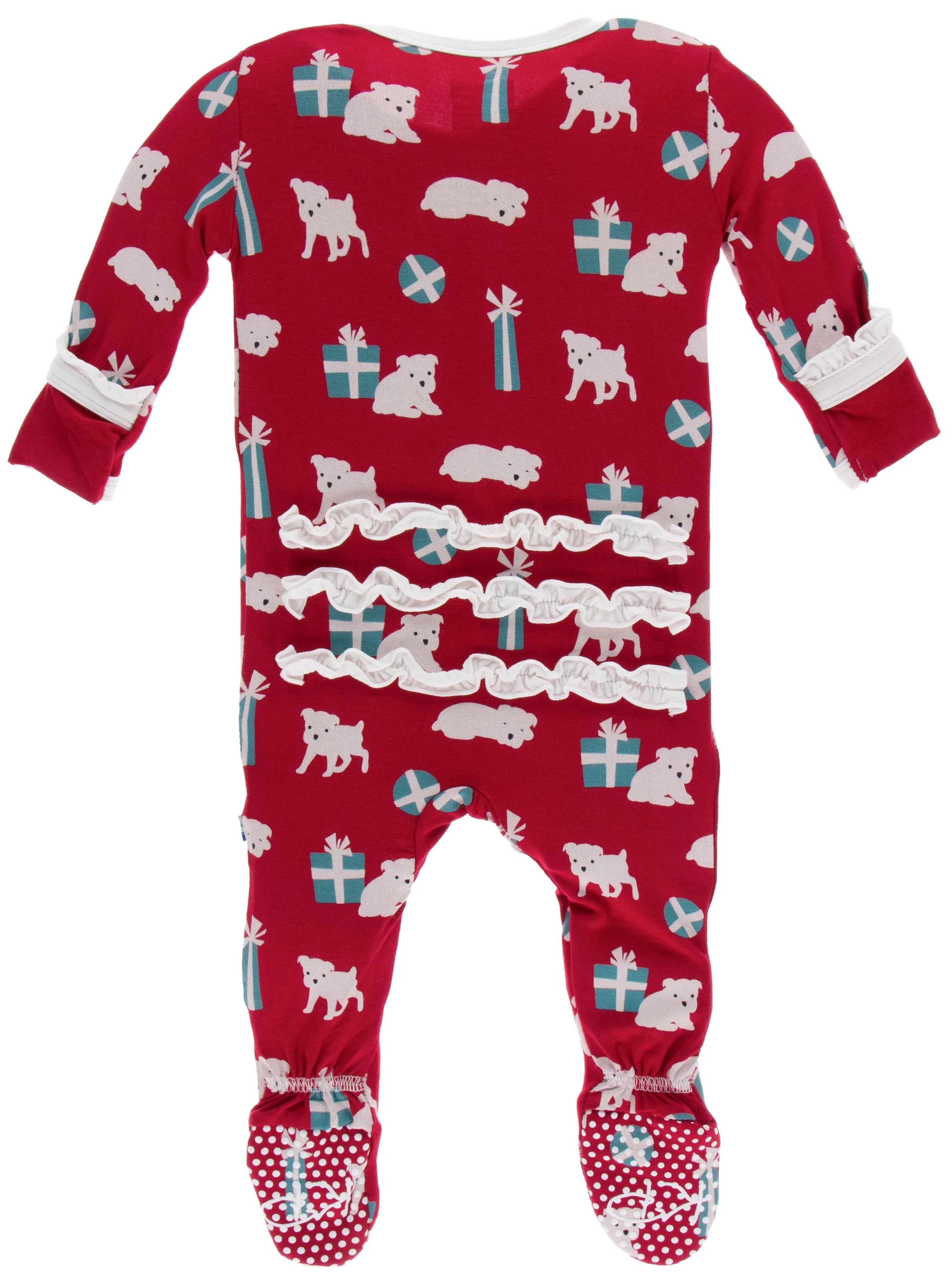 KicKee Pants Crimson Puppies and Presents Classic Ruffle Footie with Zipper