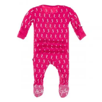 Kickee Pants - Print Muffin Ruffle Footie with Zipper in Prickly Pear Mini Seahorses