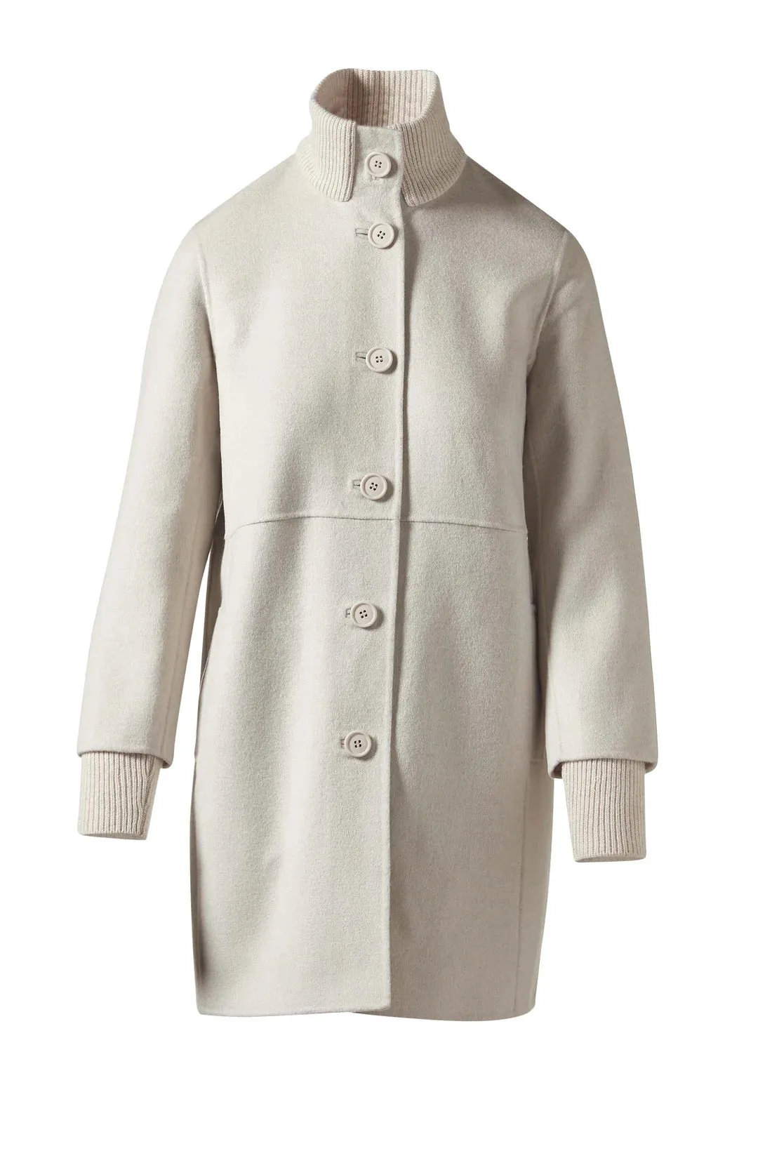 Kinross Button Front Knit Trim Coat in Birch